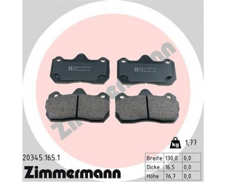 Brake Pad Set, disc brake 20345.165.1 Zimmermann, Image 2