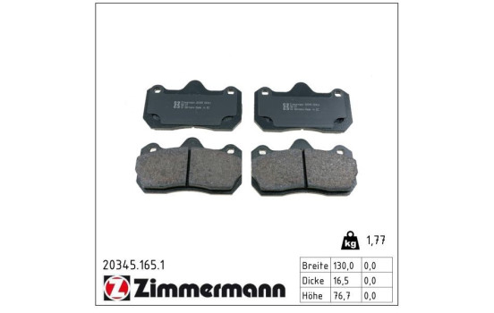 Brake Pad Set, disc brake 20345.165.1 Zimmermann, Image 2