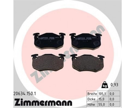 Brake Pad Set, disc brake 20634.150.1 Zimmermann, Image 2