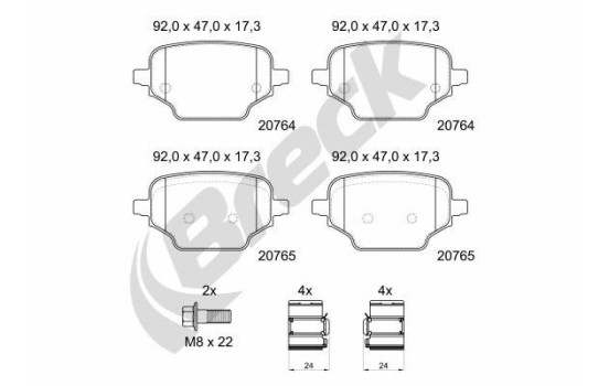 Brake pad set, disc brake 20764 00 704 00 Breck
