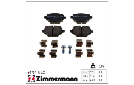 Brake Pad Set, disc brake 20764.175.2 Zimmermann