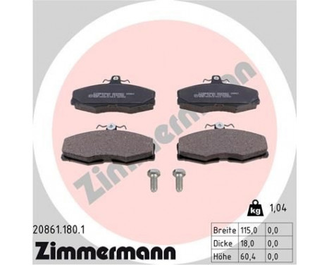 Brake Pad Set, disc brake 20861.180.1 Zimmermann, Image 2