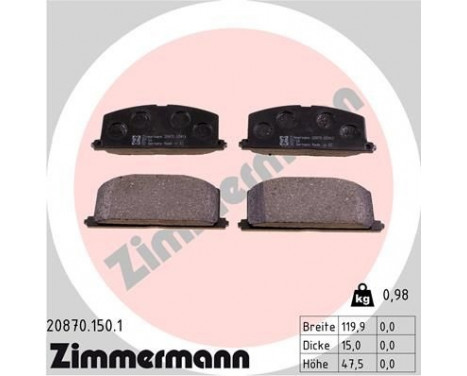 Brake Pad Set, disc brake 20870.150.1 Zimmermann, Image 2