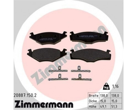 Brake Pad Set, disc brake 20887.150.2 Zimmermann, Image 2