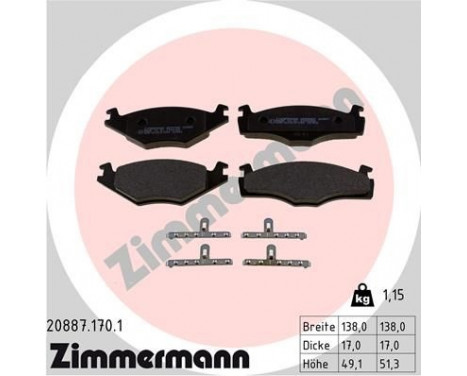 Brake Pad Set, disc brake 20887.170.1 Zimmermann, Image 2