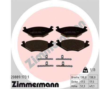 Brake Pad Set, disc brake 20889.173.1 Zimmermann, Image 2