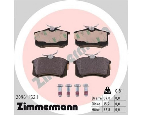 Brake Pad Set, disc brake 20961.152.1 Zimmermann