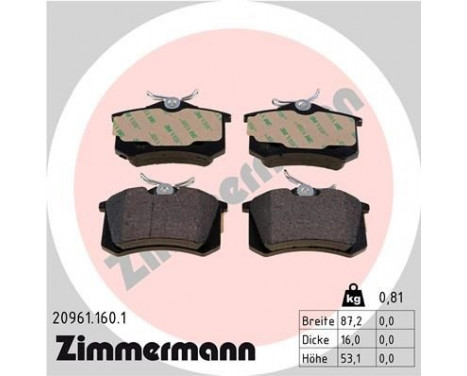 Brake Pad Set, disc brake 20961.160.1 Zimmermann