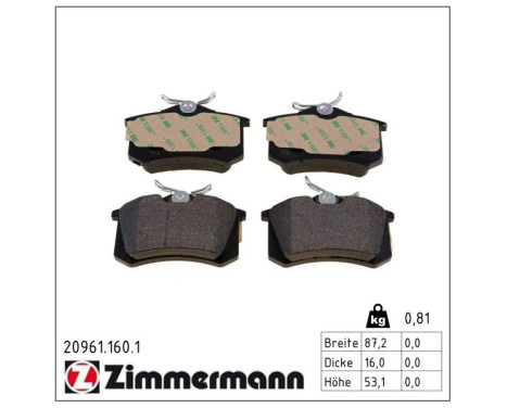 Brake Pad Set, disc brake 20961.160.1 Zimmermann, Image 2