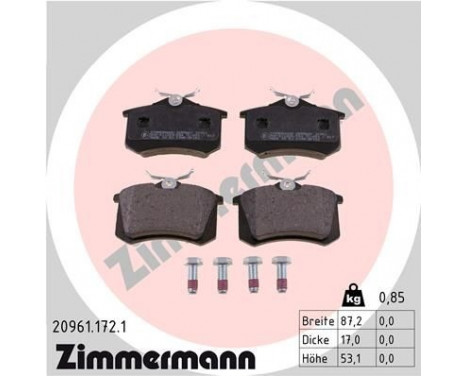 Brake Pad Set, disc brake 20961.172.1 Zimmermann, Image 2