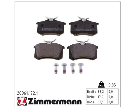 Brake Pad Set, disc brake 20961.172.1 Zimmermann, Image 2