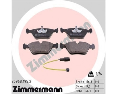 Brake Pad Set, disc brake 20968.195.2 Zimmermann, Image 2