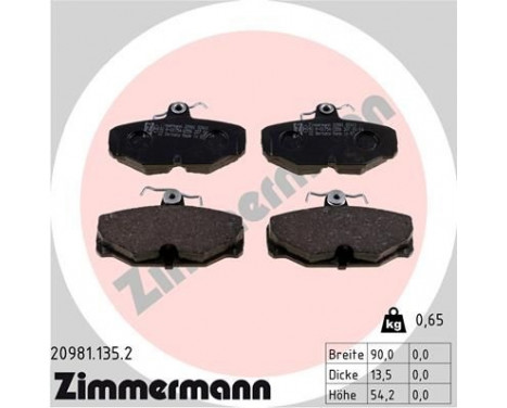 Brake Pad Set, disc brake 20981.135.2 Zimmermann, Image 2