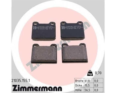 Brake Pad Set, disc brake 21035.155.1 Zimmermann, Image 2