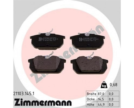 Brake Pad Set, disc brake 21103.145.1 Zimmermann, Image 2