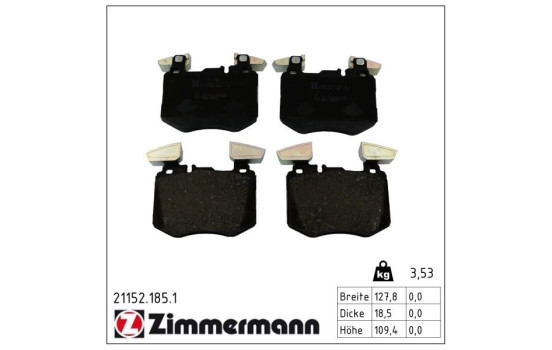 Brake pad set, disc brake 21152.185.1 Zimmermann