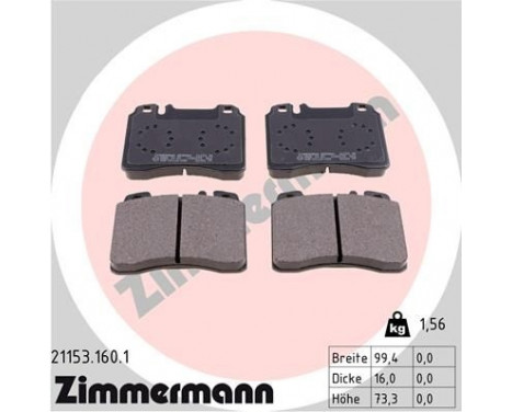 Brake Pad Set, disc brake 21153.160.1 Zimmermann, Image 2