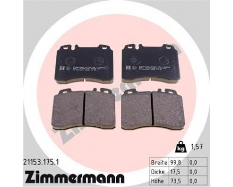 Brake Pad Set, disc brake 21153.175.1 Zimmermann, Image 2