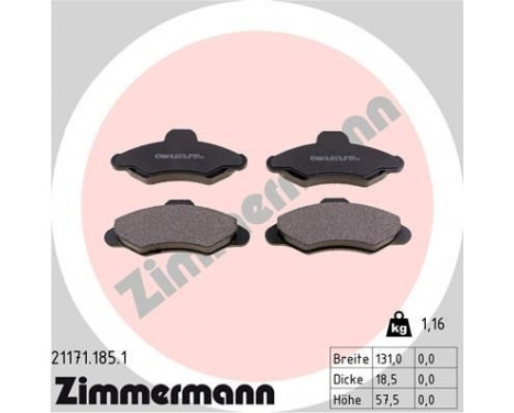 Brake Pad Set, disc brake 21171.185.1 Zimmermann, Image 2