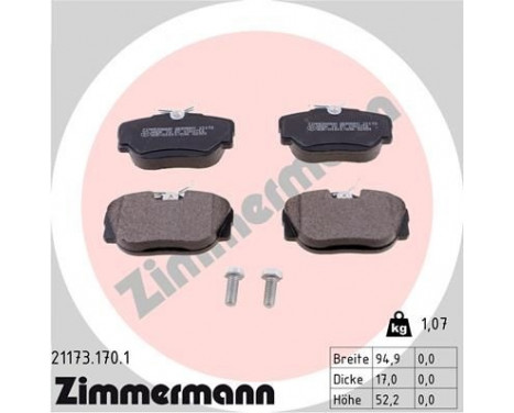 Brake Pad Set, disc brake 21173.170.1 Zimmermann, Image 2