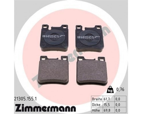 Brake Pad Set, disc brake 21305.155.1 Zimmermann, Image 2