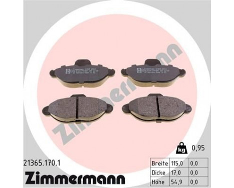 Brake Pad Set, disc brake 21365.170.1 Zimmermann, Image 2