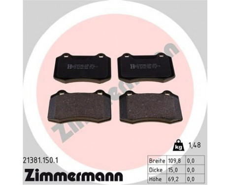 Brake Pad Set, disc brake 21381.150.1 Zimmermann, Image 2