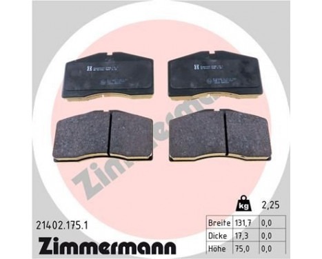 Brake Pad Set, disc brake 21402.175.1 Zimmermann