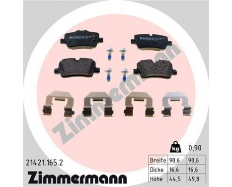 Brake Pad Set, disc brake 21421.165.2 Zimmermann