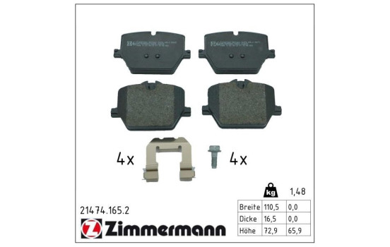 Brake pad set, disc brake 21474.165.2 Zimmermann