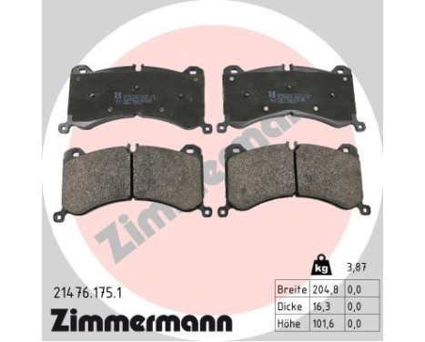 Brake pad set, disc brake 21476.175.1 Zimmermann