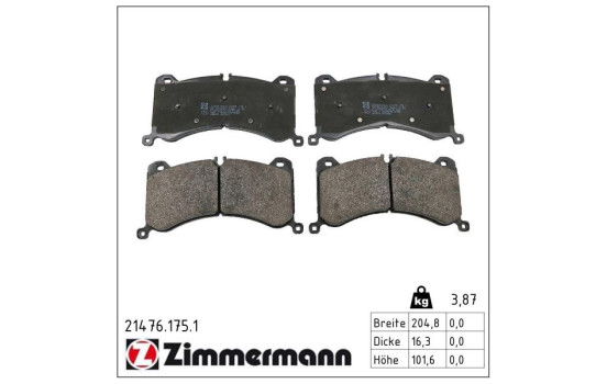 Brake pad set, disc brake 21476.175.1 Zimmermann