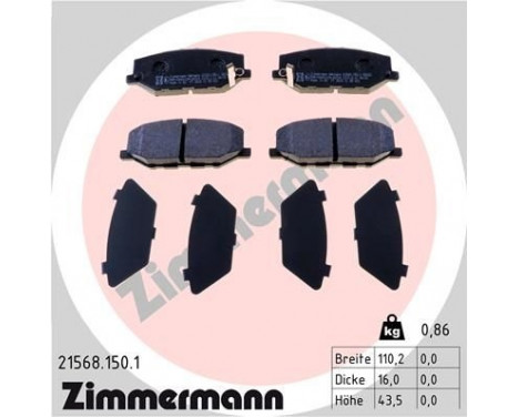 Brake Pad Set, disc brake 21568.150.1 Zimmermann