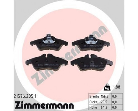 Brake Pad Set, disc brake 21576.205.1 Zimmermann, Image 2