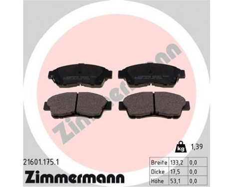 Brake Pad Set, disc brake 21601.175.1 Zimmermann, Image 2