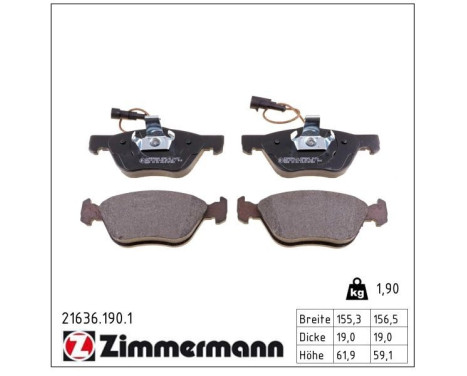 Brake Pad Set, disc brake 21636.190.1 Zimmermann, Image 2