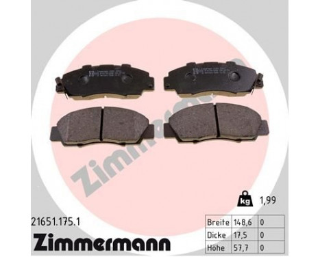 Brake Pad Set, disc brake 21651.175.1 Zimmermann