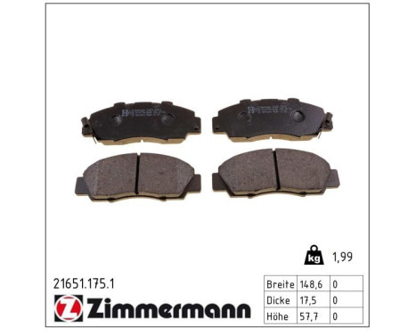 Brake Pad Set, disc brake 21651.175.1 Zimmermann, Image 2