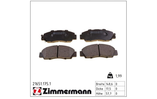 Brake Pad Set, disc brake 21651.175.1 Zimmermann, Image 2