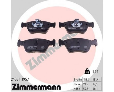 Brake Pad Set, disc brake 21664.195.1 Zimmermann