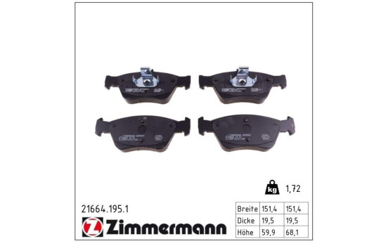 Brake Pad Set, disc brake 21664.195.1 Zimmermann, Image 2