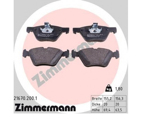 Brake Pad Set, disc brake 21670.200.1 Zimmermann