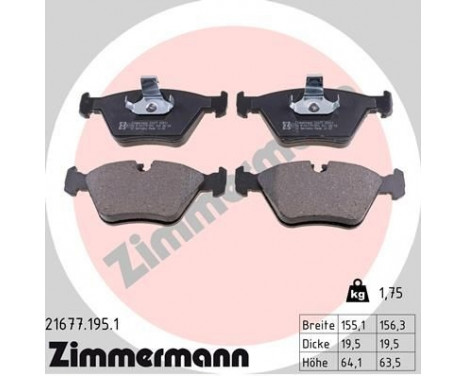 Brake Pad Set, disc brake 21677.195.1 Zimmermann