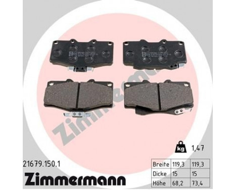 Brake Pad Set, disc brake 21679.150.1 Zimmermann