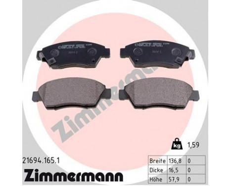 Brake Pad Set, disc brake 21694.165.1 Zimmermann