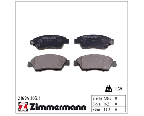Brake Pad Set, disc brake 21694.165.1 Zimmermann, Image 2