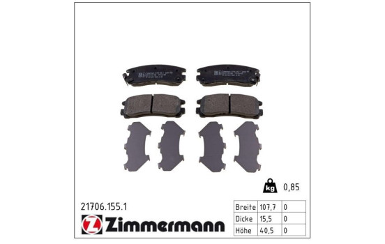 Brake Pad Set, disc brake 21706.155.1 Zimmermann, Image 2