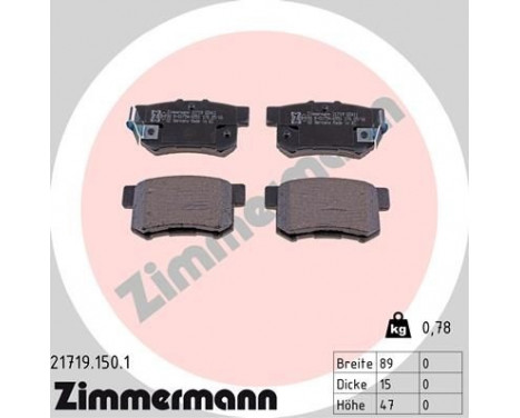 Brake Pad Set, disc brake 21719.150.1 Zimmermann