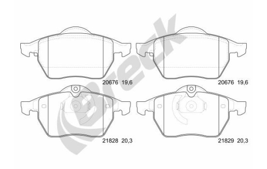 Brake pad set, disc brake 21829 00 701 00 Breck