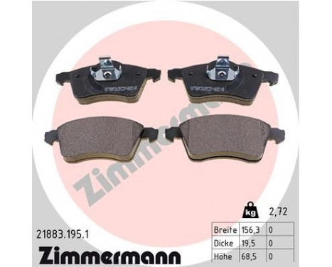 Brake Pad Set, disc brake 21883.195.1 Zimmermann